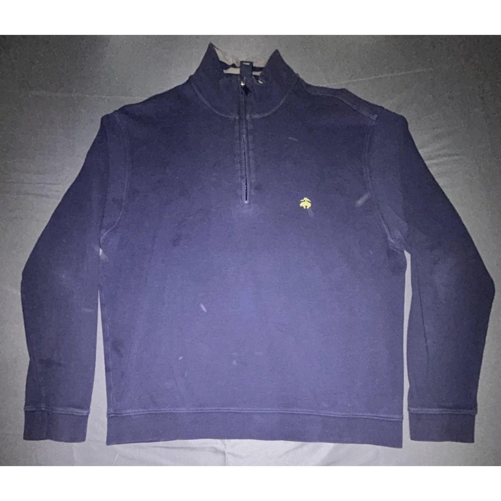 Brooks Brothers Sweatshirt Mens Large Blue 1/4 Zip Mock Neck Knit Pullover Logo